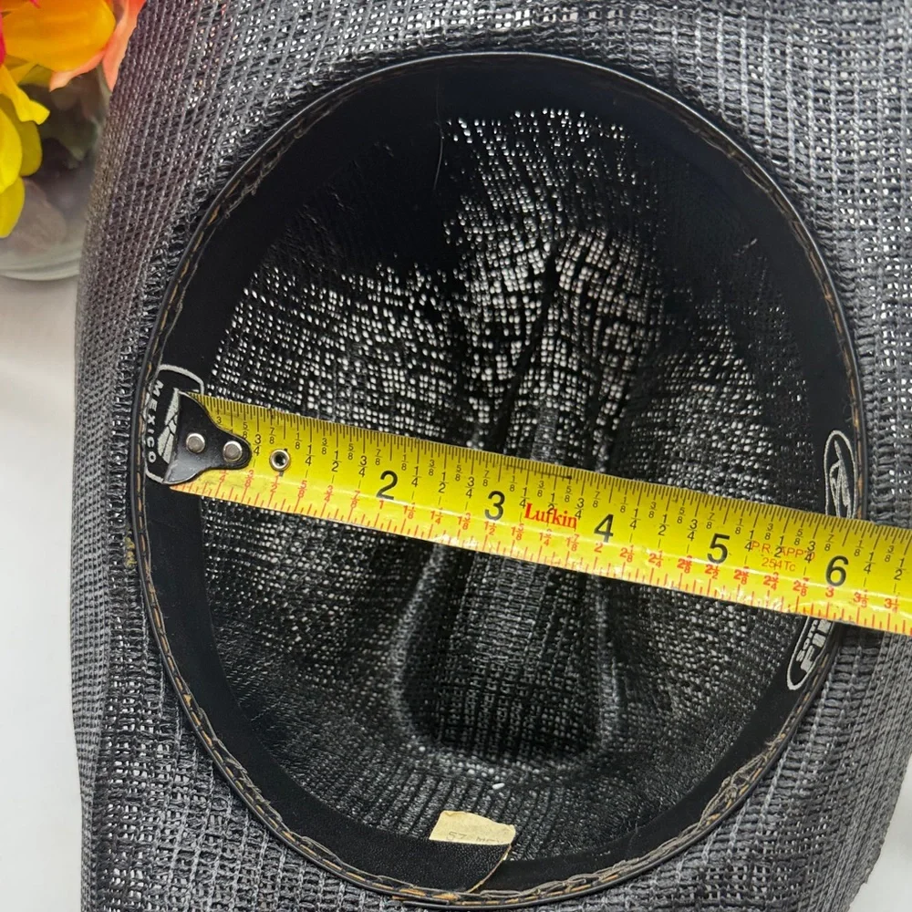 Sombreros Fino Black Cowboy Hat with White Band Size 7 1/8 Made in Mexico HT8796
